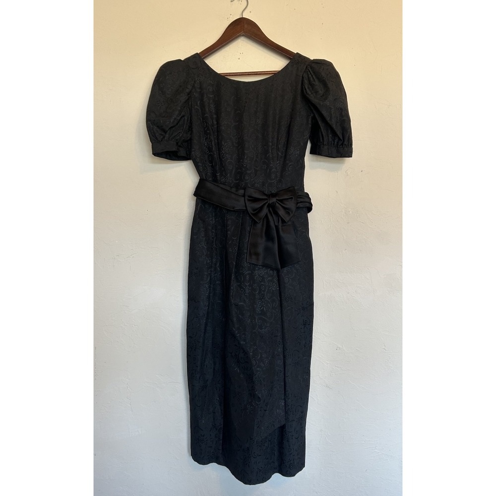Vintage 80s Lanz Originals Midi Dress 6 Black Bowโ Jacquard Goth Lolita Party